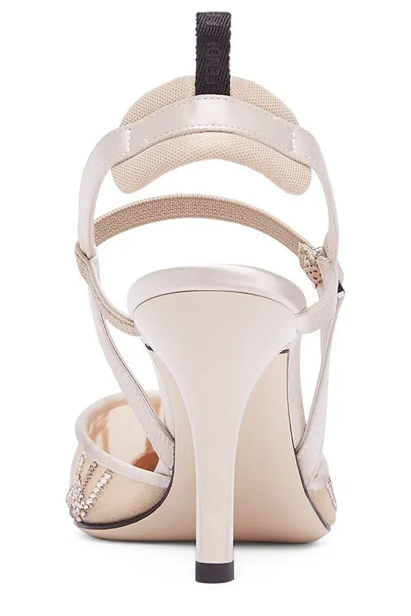 Fendi Mesh High-Heeled Slingbacks With Rhinestone Embroidery - Noir