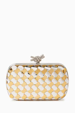 BOTTEGA VENETA
Knot Minaudiere Clutch in Laminated Intreccio Leather